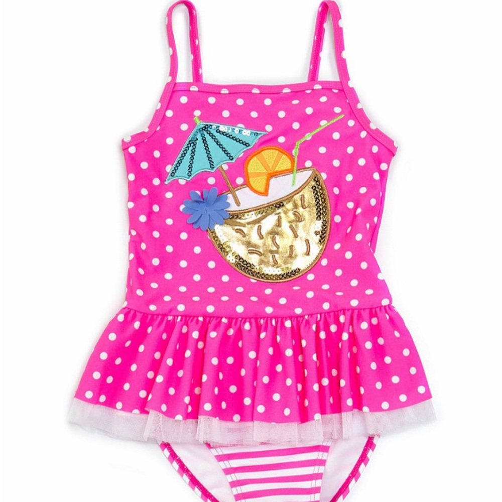 FLAPDOODLES 2 piece tankini top swimsuit in pink with a coconut appliqué.  NWT